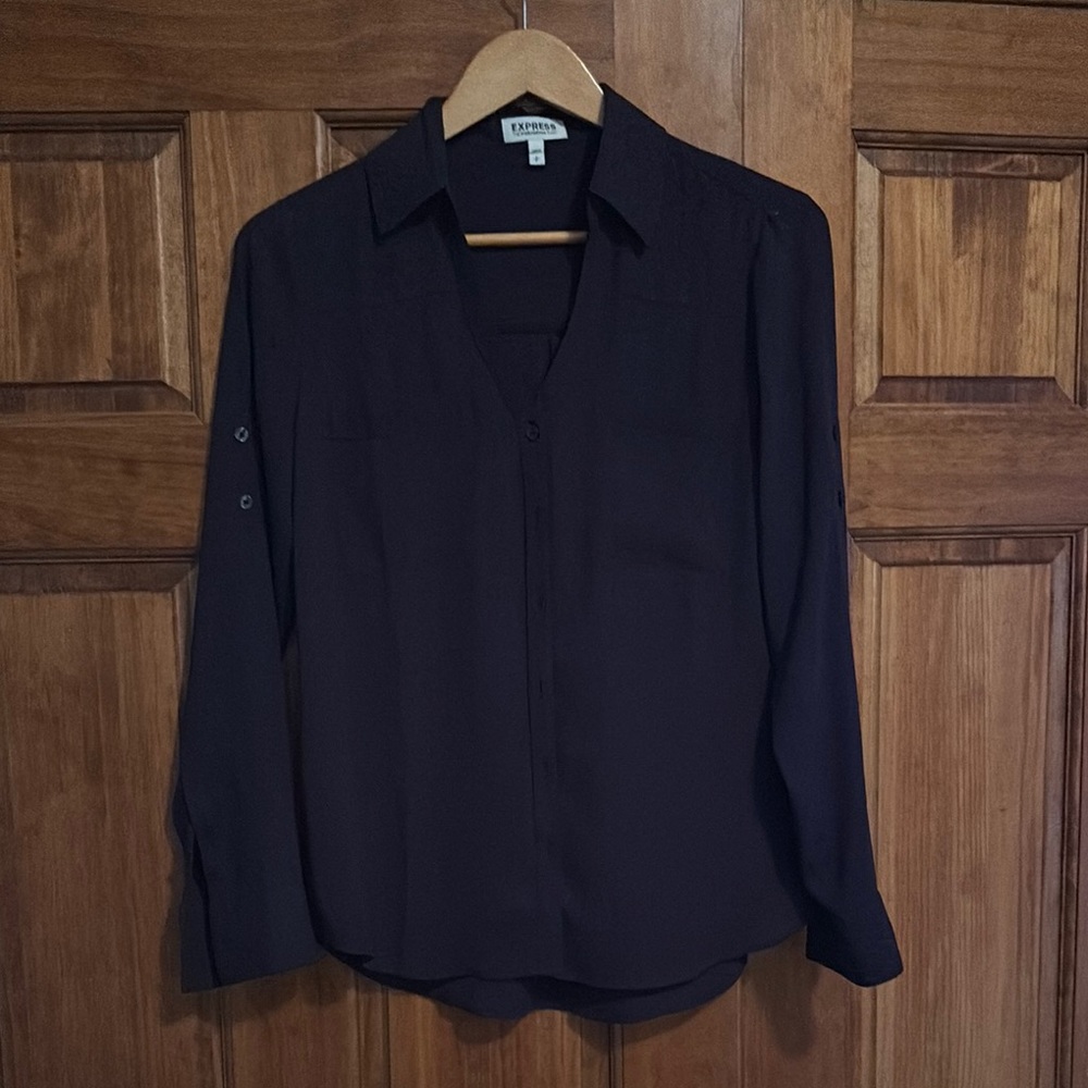 Express Blue Relaxed Notched Collar Blouse